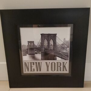 Black Wide Framed New York Bridge Under Glass  Art -17.25" x 17.25" NWT